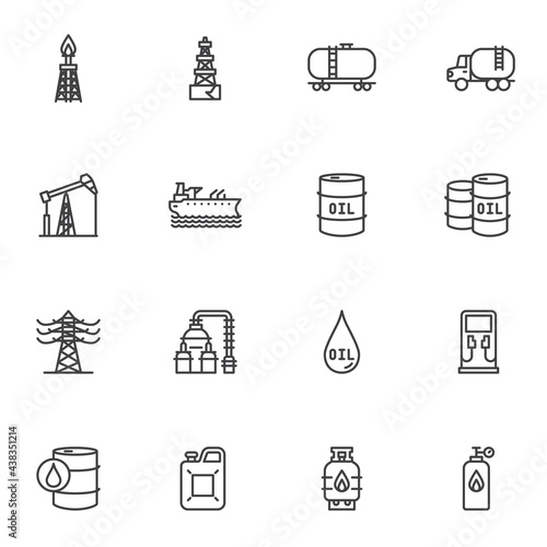 Oil industry line icons set