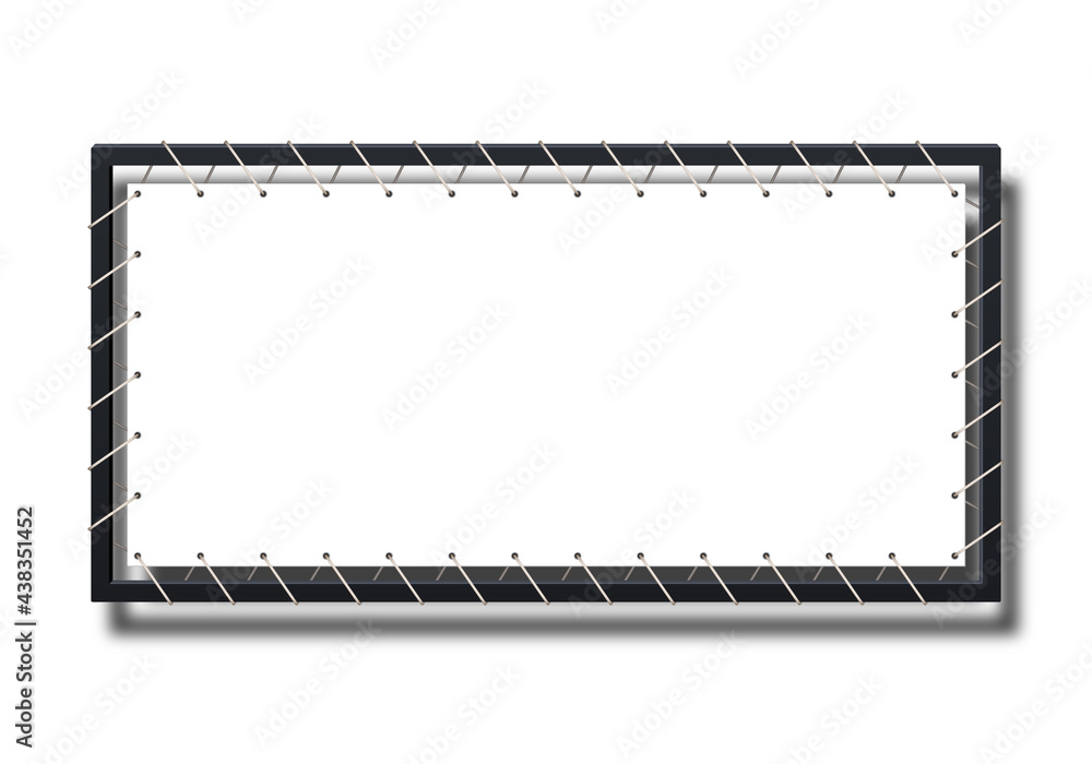 Billboard template. White stretch ad banner mockup on metal frame with empty copy space on white background Billboard template. White stretch ad banner mockup on metal frame with empty copy space on white background
