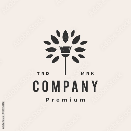broom tree leaf cleaning service hipster vintage logo vector icon illustration