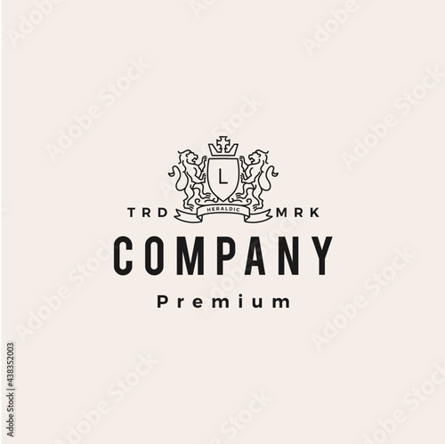 lion coat of arms hipster vintage logo vector icon illustration