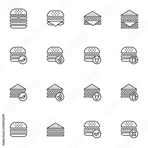 Burger and sandwich menu line icons set