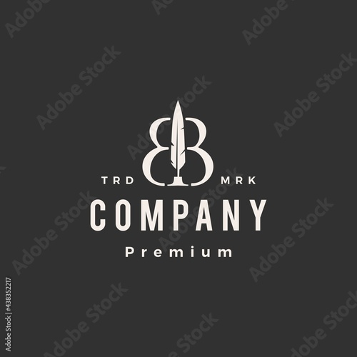 bb letter mark feather pen ink hipster vintage logo vector icon illustration