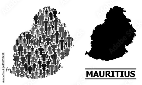 Map of Mauritius Island for social projects. Vector population abstraction. Concept map of Mauritius Island organized of man pictograms. Demographic concept in dark grey color tinges.