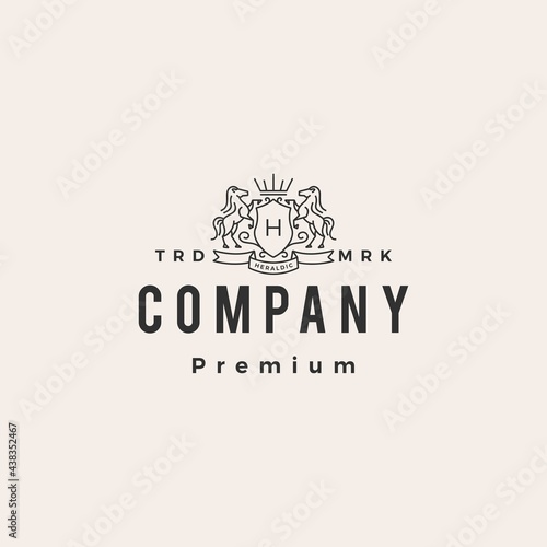 horse coat of arms hipster vintage logo vector icon illustration