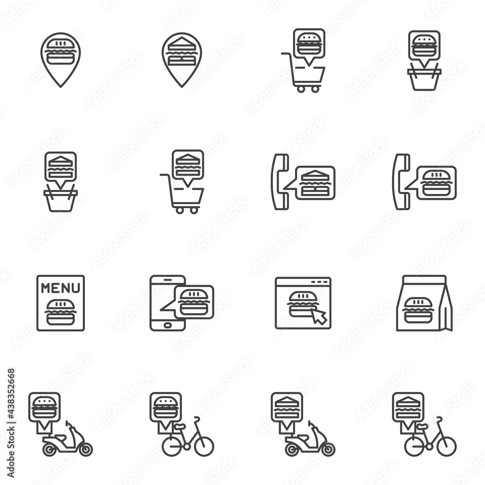 Fast Food Ordering line icons set Fast Food Ordering line icons set