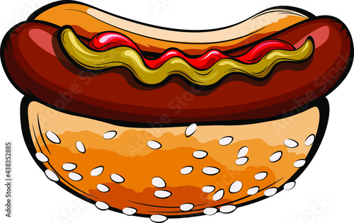 Hotdog. Vector isolated illustration fast food for poster, menus, brochure, web and icon fastfood.