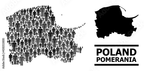 Map of Pomerania Province for demographics promotion. Vector population mosaic. Mosaic map of Pomerania Province organized of population pictograms. Demographic scheme in dark gray color variations. photo