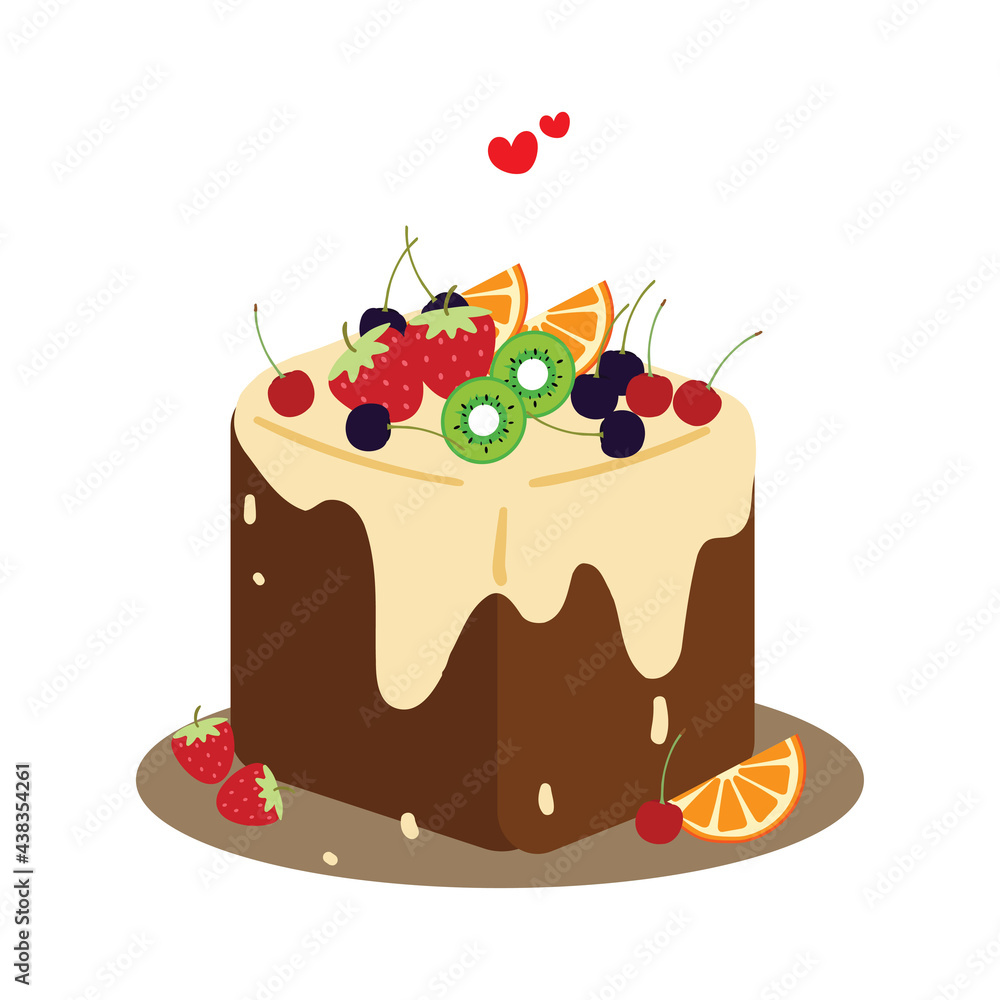 cute cartoon of chocolate pudding with fruits. simple vector for icon, logo and posters. sweet desserts cute cartoon of chocolate pudding with fruits. simple vector for icon, logo and posters. sweet desserts