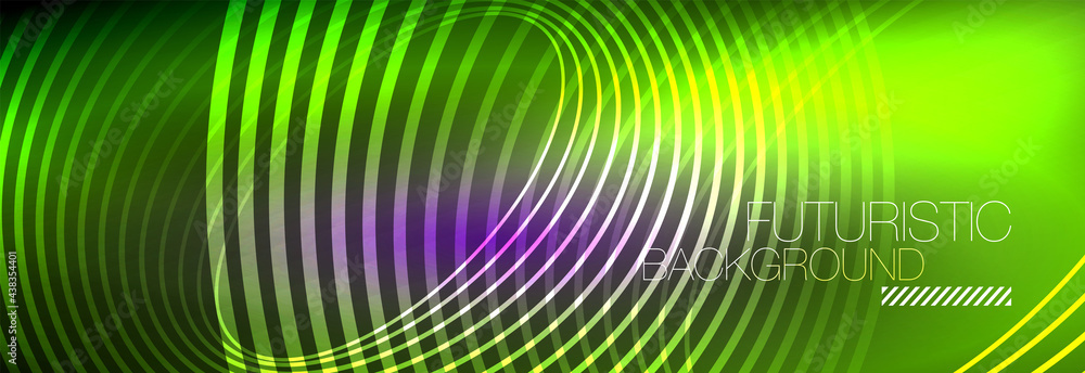 Dark abstract background with glowing neon circles. Trendy layout template for business or technology presentation, internet poster or web brochure cover, wallpaper Dark abstract background with glowing neon circles. Trendy layout template for business or technology presentation, internet poster or web brochure cover, wallpaper