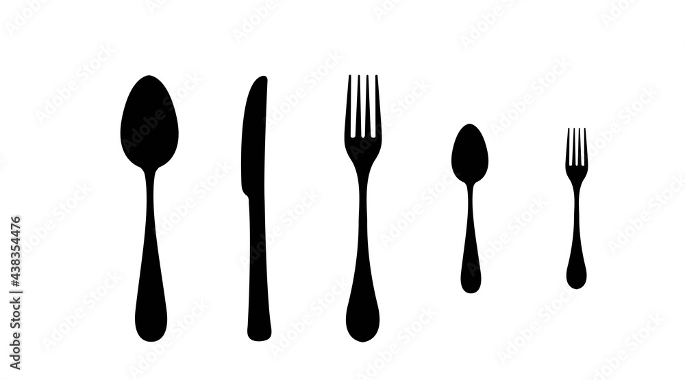 Black and White Cutlery Set. Vector isolated illustration of a fork, a spoon and a knife silhouettes Black and White Cutlery Set. Vector isolated illustration of a fork, a spoon and a knife silhouettes