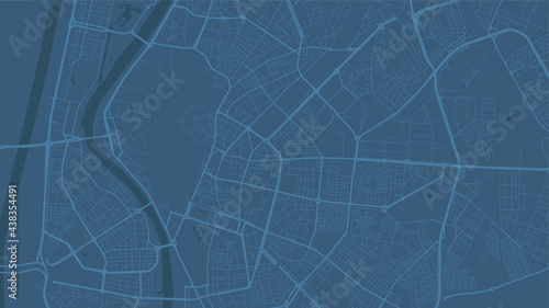 Blue Seville City area vector background map, streets and water cartography illustration.