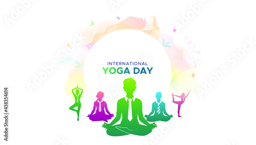 Yoga. 21 June international yoga day. People family doing breathing exercises, Ayurvedic yoga, meditation and enhancing immunity concept