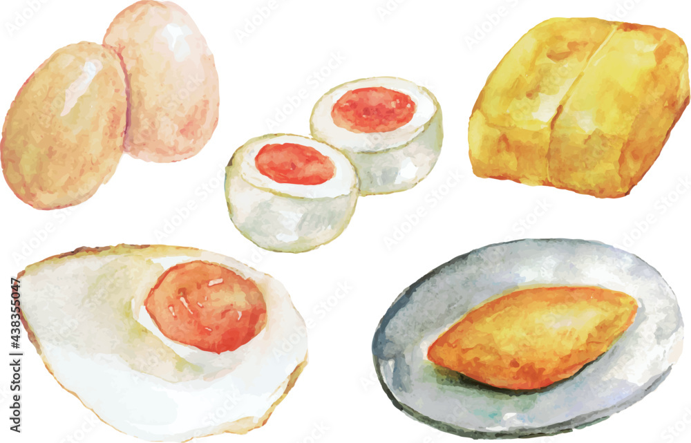 卵や玉子料理 水彩イラストセット Stock Vector Adobe Stock 卵や玉子料理 水彩イラストセット Stock Vector Adobe Stock