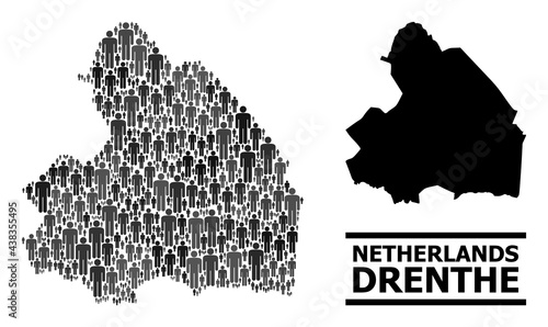 Map of Drenthe Province for social proclamations. Vector nation mosaic. Concept map of Drenthe Province made of social icons. Demographic concept in dark gray color tints.