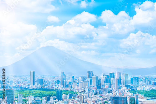 富士山と東京の都市風景