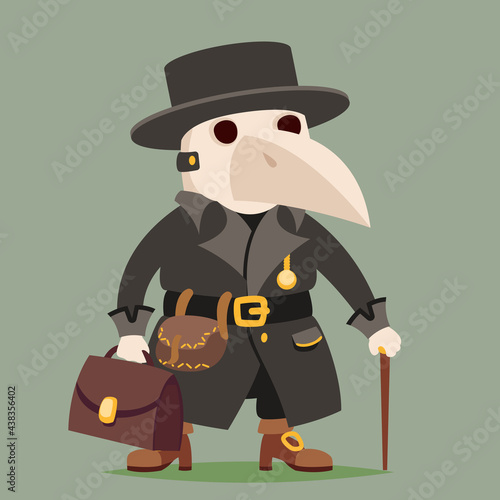 Medieval plague doctor character cartoon design vector illustration