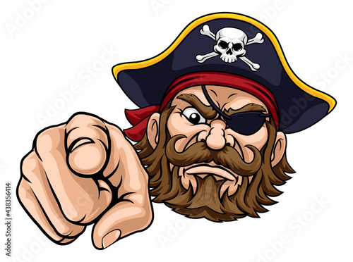 Pirate Captain Cartoon Character Mascot Pointing