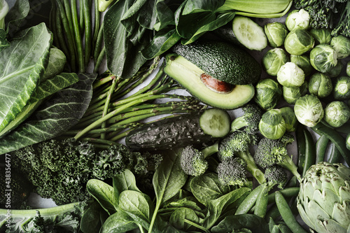 Green vegetables flat lay for healthy diet photo