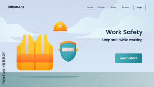 work safety campaign for web website home homepage landing page banner template with color cartoon flat style