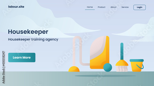 housekeeper campaign for web website home homepage landing page banner template with color cartoon flat style