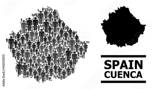 Map of Cuenca Province for social promotion. Vector nation mosaic. Mosaic map of Cuenca Province designed of crowd elements. Demographic scheme in dark grey color variations.