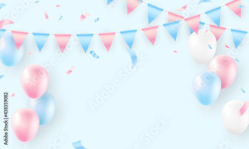 balloons Colorful flag celebration frame background with confetti. flag