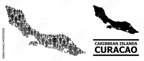 Map of Curacao Island for political purposes. Vector population abstraction. Abstraction map of Curacao Island created of population pictograms. Demographic concept in dark grey color shades.