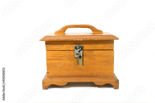 Old antique treasure chest isolated on white background.