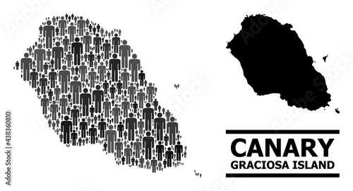Map of Graciosa Island for demographics proclamations. Vector population mosaic. Concept map of Graciosa Island done of population items. Demographic concept in dark grey color shades.