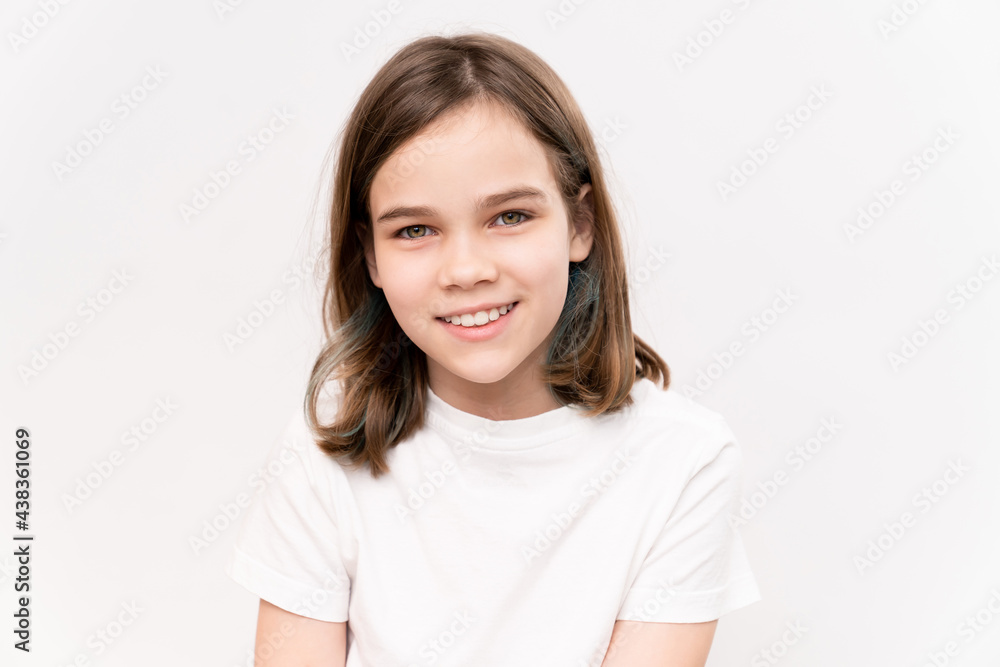 teen girl smiles at white background. healthy teeth. vitamins and cosmetics teen girl smiles at white background. healthy teeth. vitamins and cosmetics
