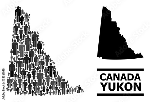 Map of Yukon Province for demographics proclamations. Vector demographics mosaic. Mosaic map of Yukon Province organized of human pictograms. Demographic concept in dark gray color tones.