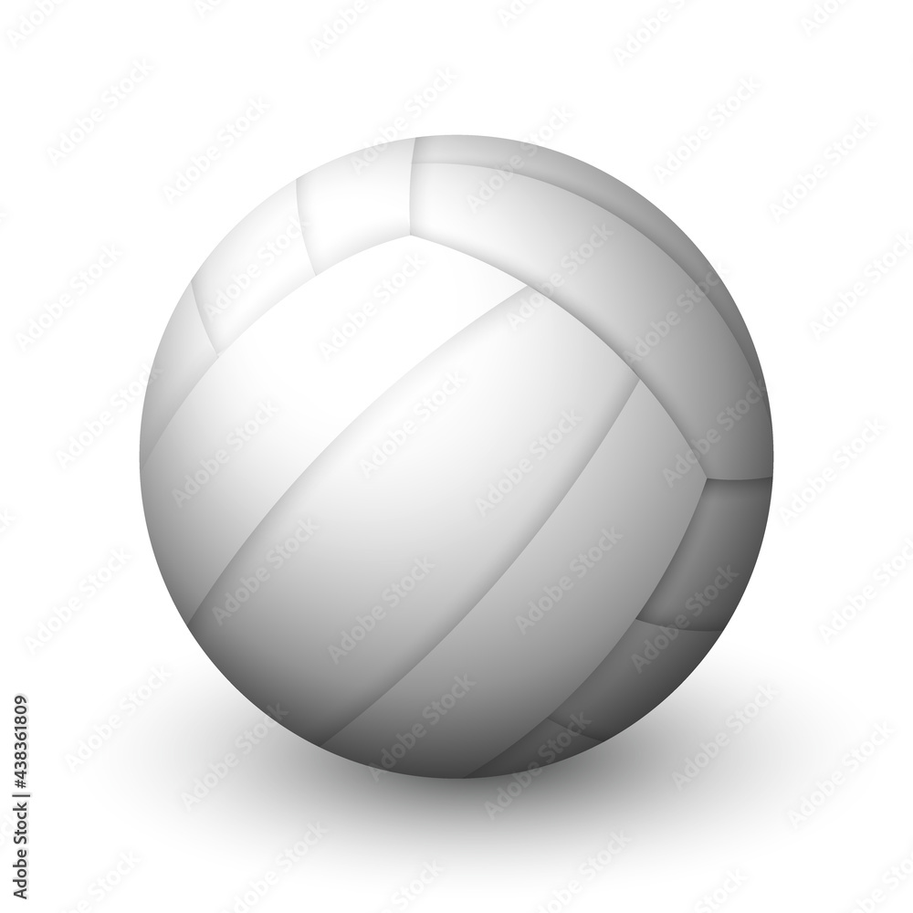 Realistic white volleyball ball isolated on white background. Sports equipment for team game. Leather ball for beach volleyball or water polo. Outdoors leisure and activity. Vector illustration EPS10