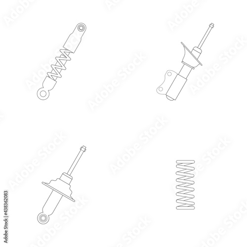 set of outline suspension shock absorber on white background,vector