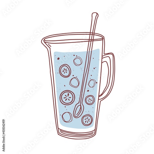 Detox cucumber water in glass jug with spoon. Healthy refreshing cooling drin...