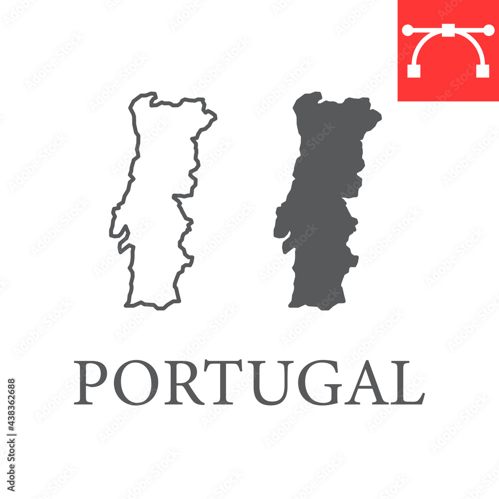 Map of Portugal line and glyph icon