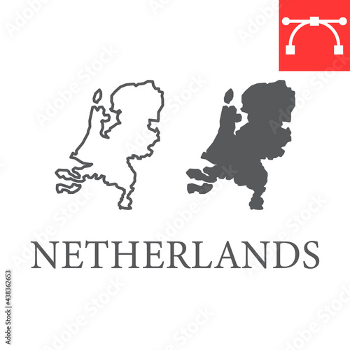Map of Netherlands line and glyph icon