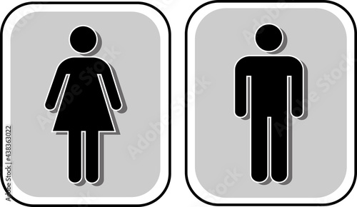 The sign of the toilet .Two signs. The symbol of the icon is a man and a woman. Vector illustration. Black symbol in a frame on a gray background.