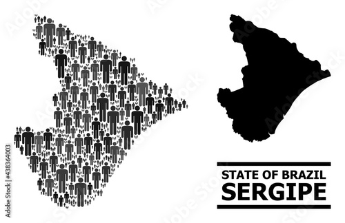 Map of Sergipe State for political purposes. Vector population mosaic. Mosaic map of Sergipe State done of population items. Demographic scheme in dark grey color tints.