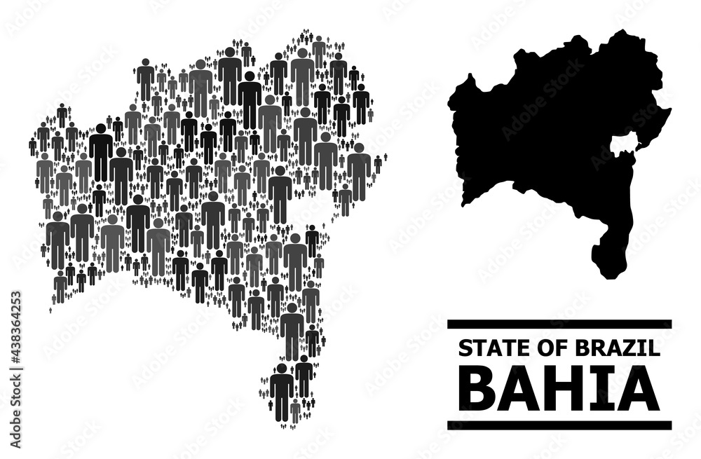 Map of Bahia State for demographics promotion. Vector nation collage. Concept map of Bahia State organized of people elements. Demographic concept in dark grey color tints.