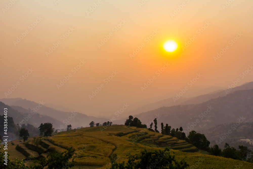 Sunset in the Himalayas in Nepal