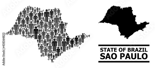 Map of Sao Paulo State for demographics promotion. Vector demographics mosaic. Abstraction map of Sao Paulo State designed of person icons. Demographic concept in dark grey color hues.
