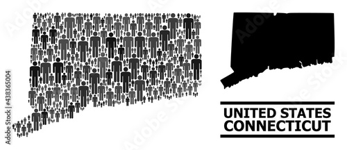 Map of Connecticut State for politics agitprop. Vector demographics mosaic. Concept map of Connecticut State created of men icons. Demographic concept in dark gray color tinges.