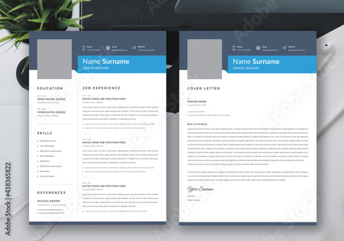 Resume and Cover Letter Set with Dark Header 