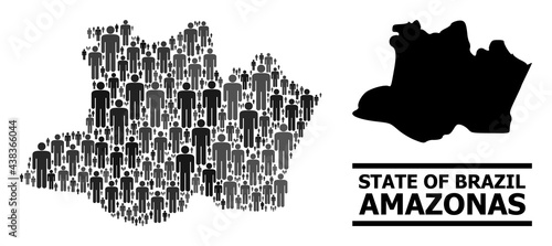Map of Amazonas State for social promotion. Vector nation mosaic. Collage map of Amazonas State organized of social icons. Demographic concept in dark grey color hues.