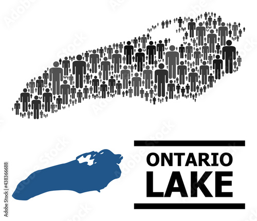 Map of Ontario Lake for social projects. Vector population abstraction. Concept map of Ontario Lake combined of population items. Demographic concept in dark grey color tints.