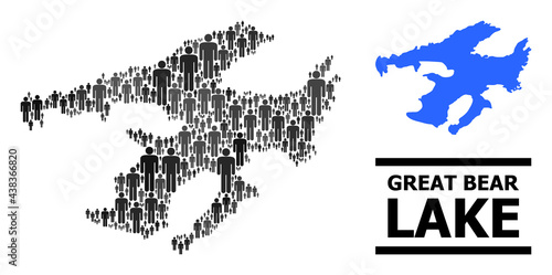 Map of Great Bear Lake for politics applications. Vector population abstraction. Abstraction map of Great Bear Lake done of social elements. Demographic scheme in dark grey color hues.