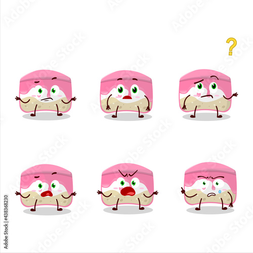 Cartoon character of strawberry cake with what expression