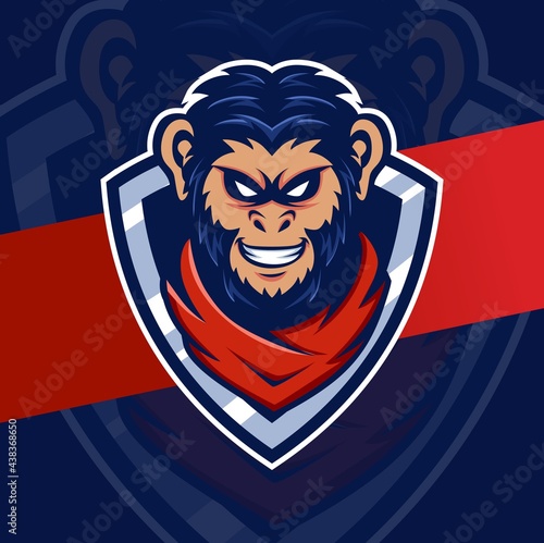 monkey head mascot esport logo design character for gaming and sport logo