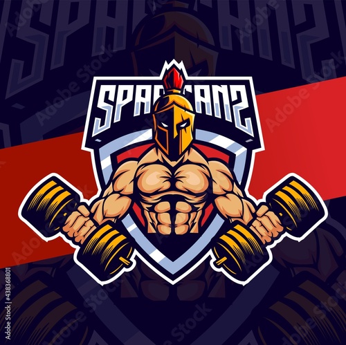 muscle spartan mascot esport for fitness and sport logo design