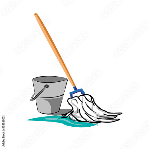 Bucket and mop vector isolated on a white in EPS10